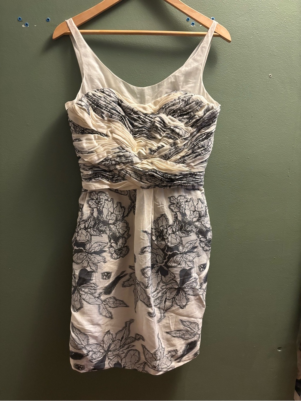Jason Wu Collection Ivory and Black Floral Ruched Bodice Midi Dress